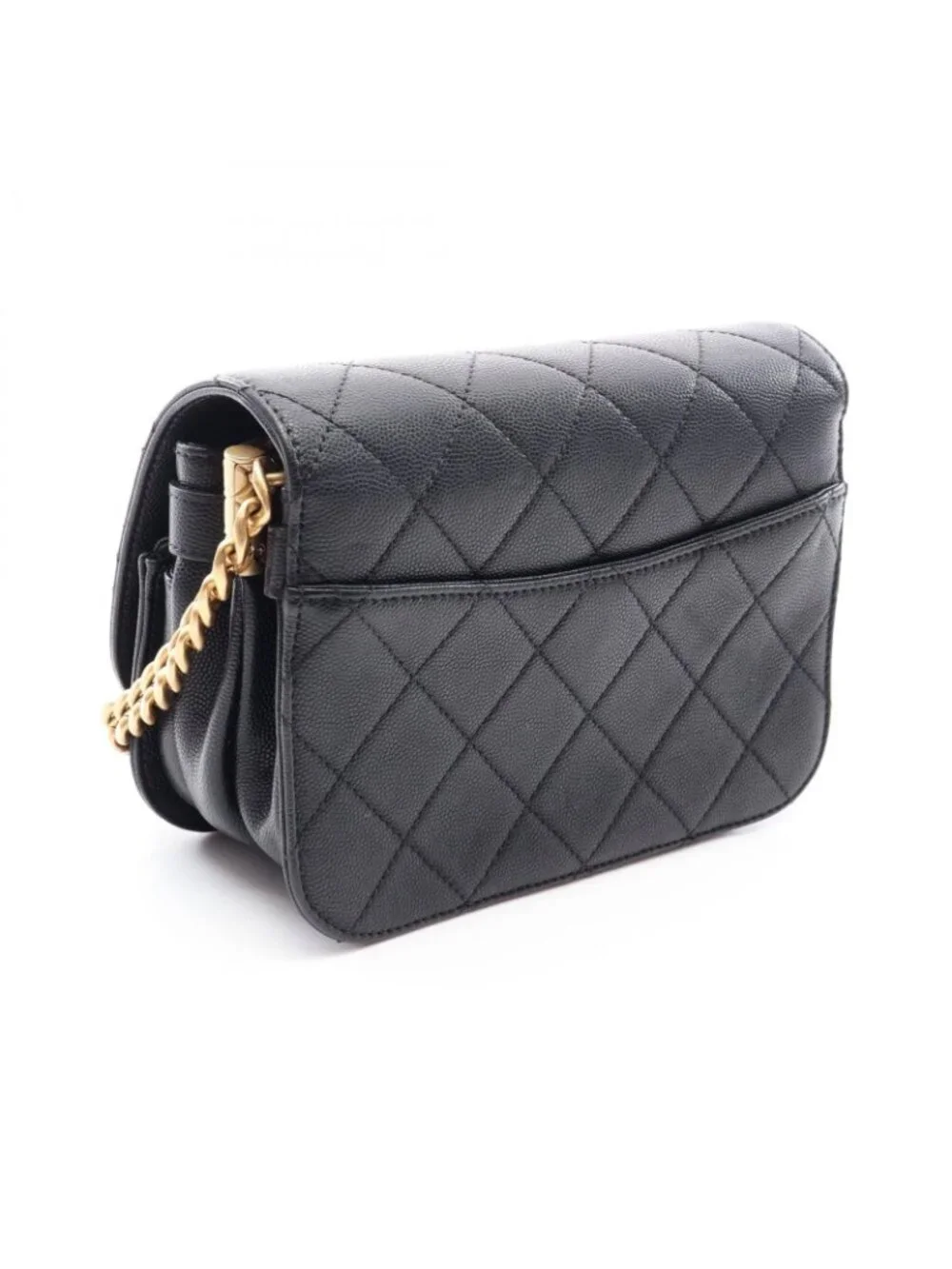 Chanel Shoulder Bag Quilted Black Caviar Leather Chain